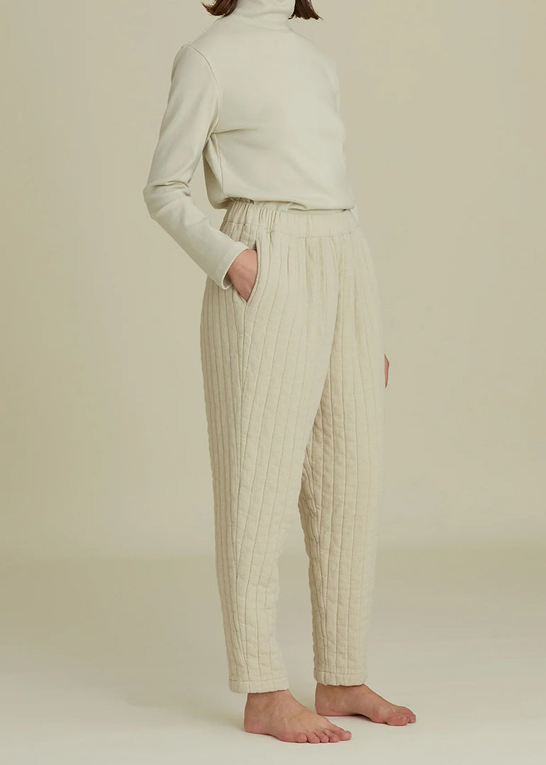 Black Crane - Quilted Easy Pants in Ivory