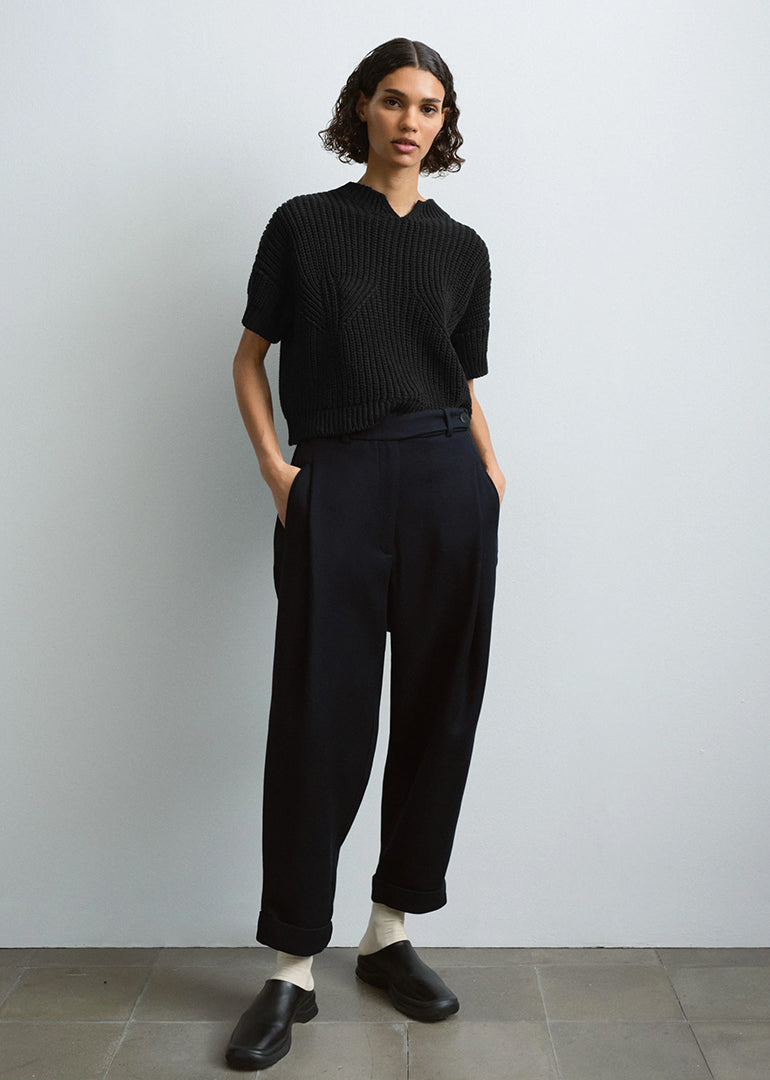 Cordera - Cotton and Wool Carrot Pants in Navy