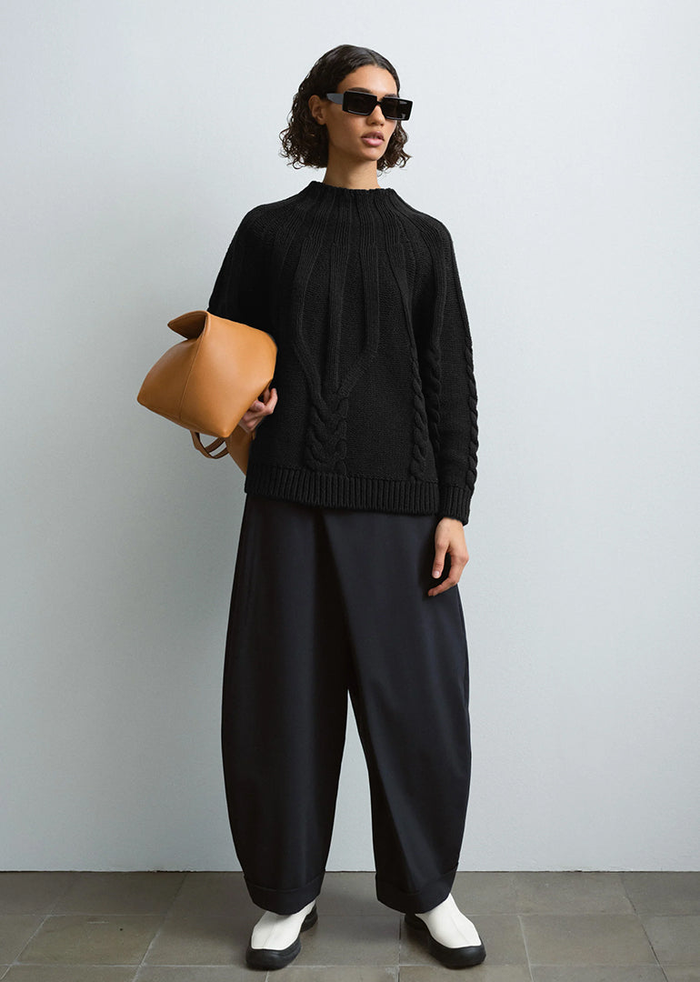 Cordera - Cotton Cable Sweater in Black