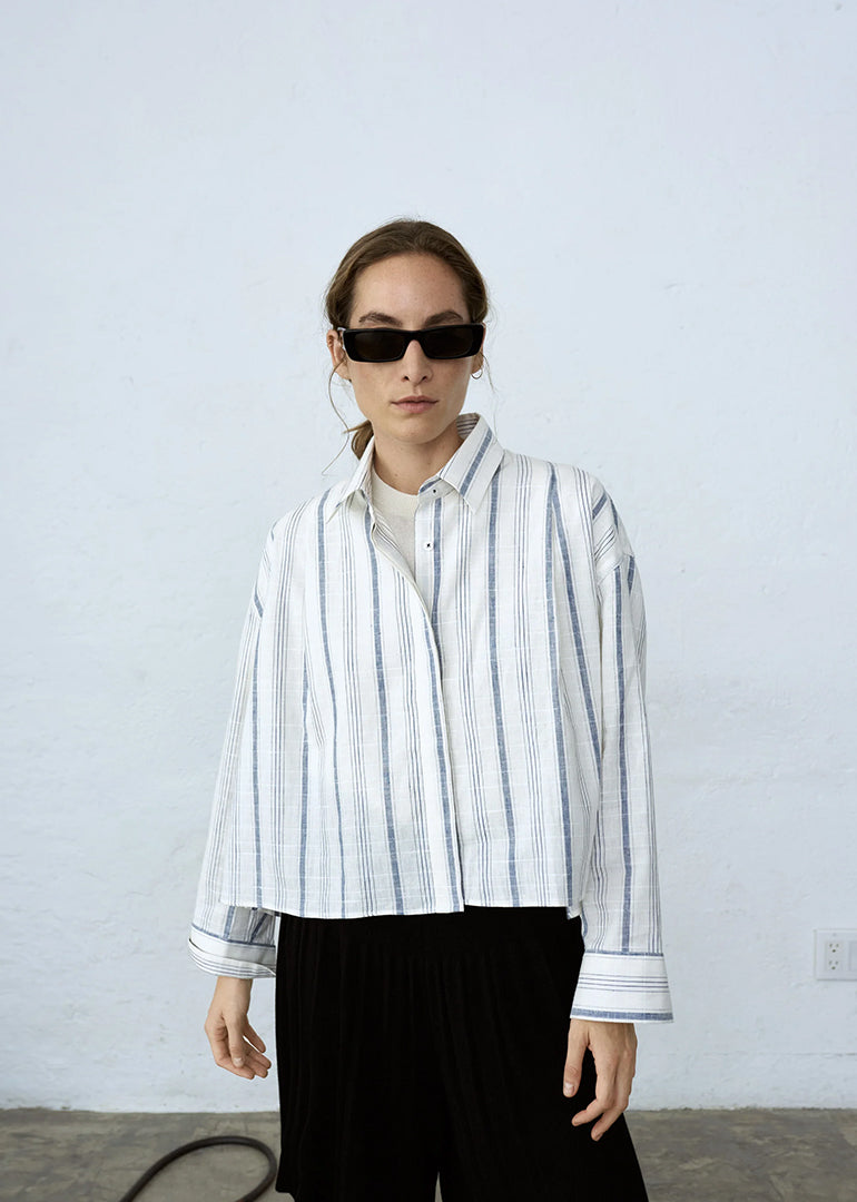 Cordera - Striped Checkered Shirt in Indigo
