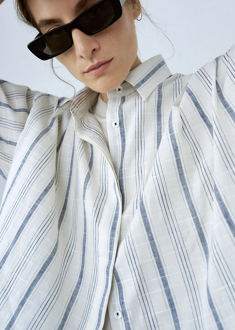 Cordera - Striped Checkered Shirt in Indigo