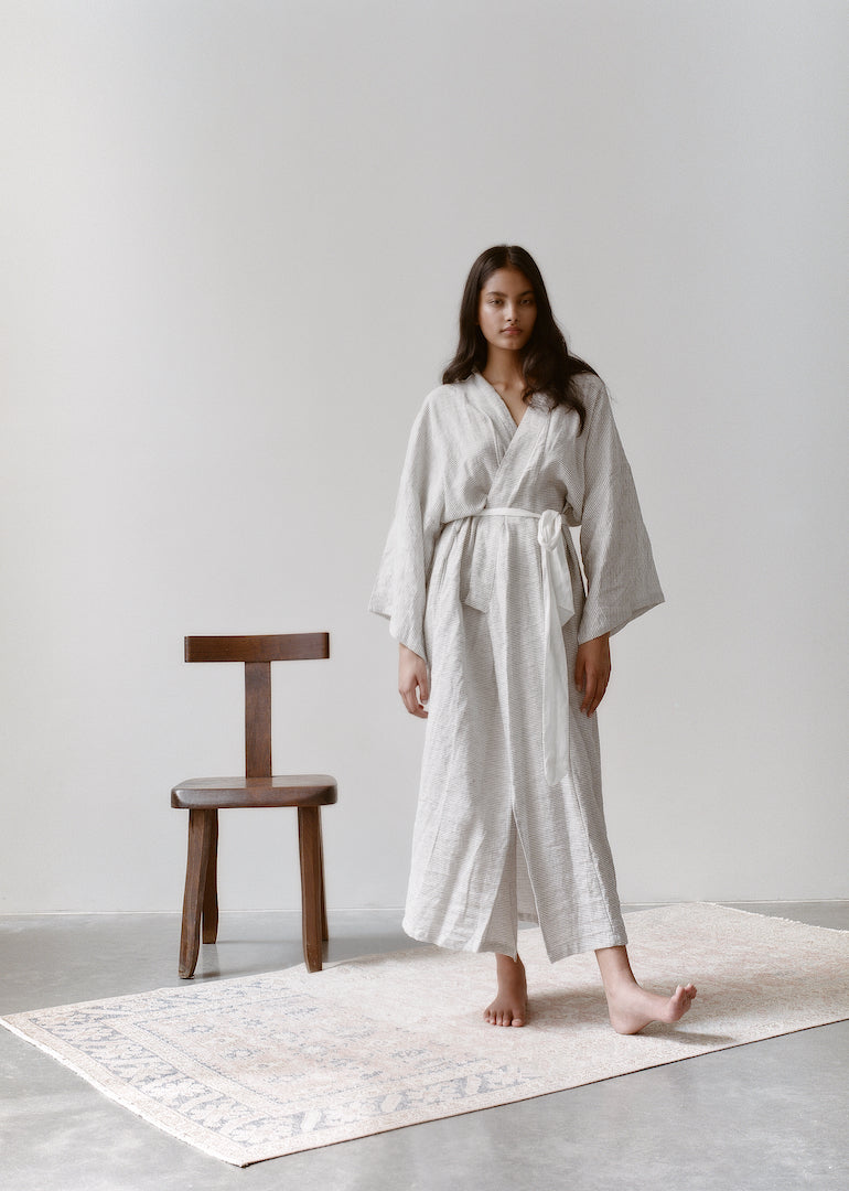 Deiji Studios - The 02 Full Length Robe in Pinstripe