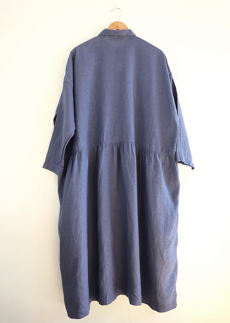 Ichi Antiquites - Color Linen Shirt Dress in Blue