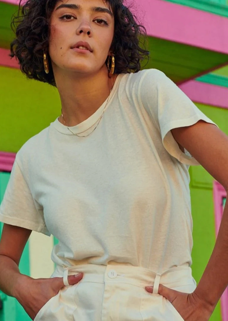Jungmaven - Cropped Lorel Tee in Washed White